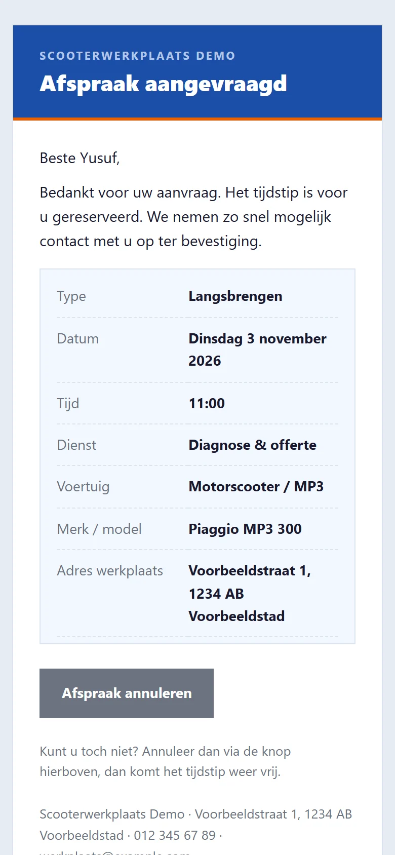 Bevestigingsmail op een telefoon