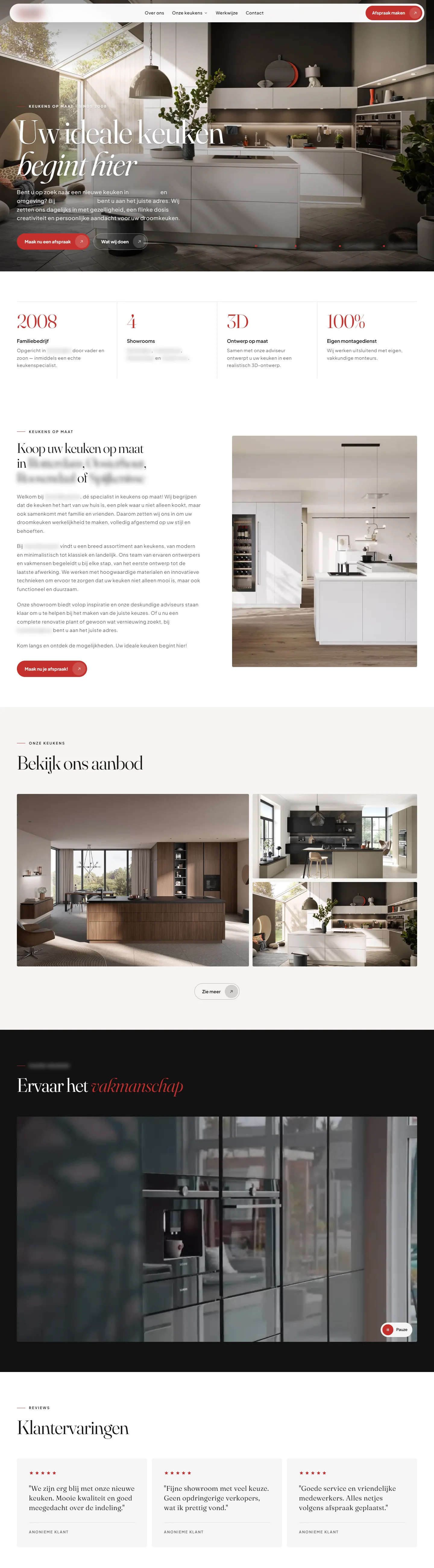 Homepage van de keukenzaak, volledige pagina