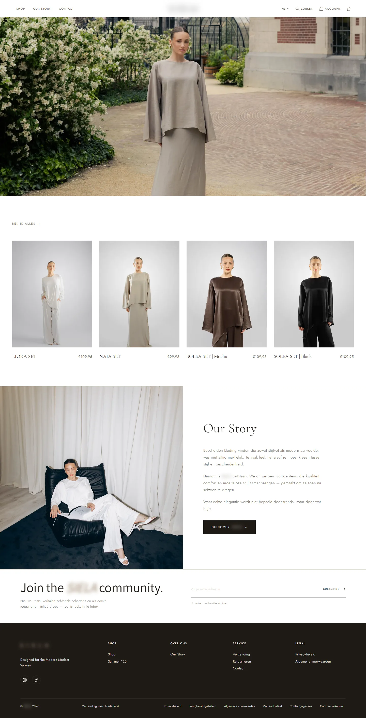 Homepage van het modelabel, volledige pagina