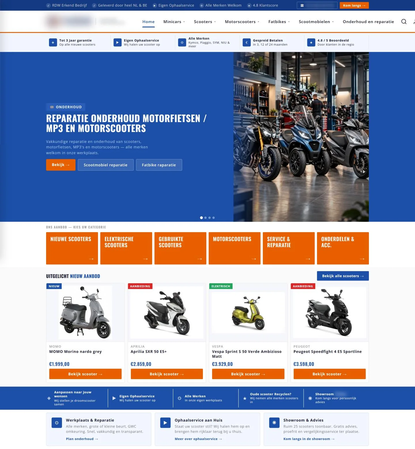 Homepage van de scooterdealer