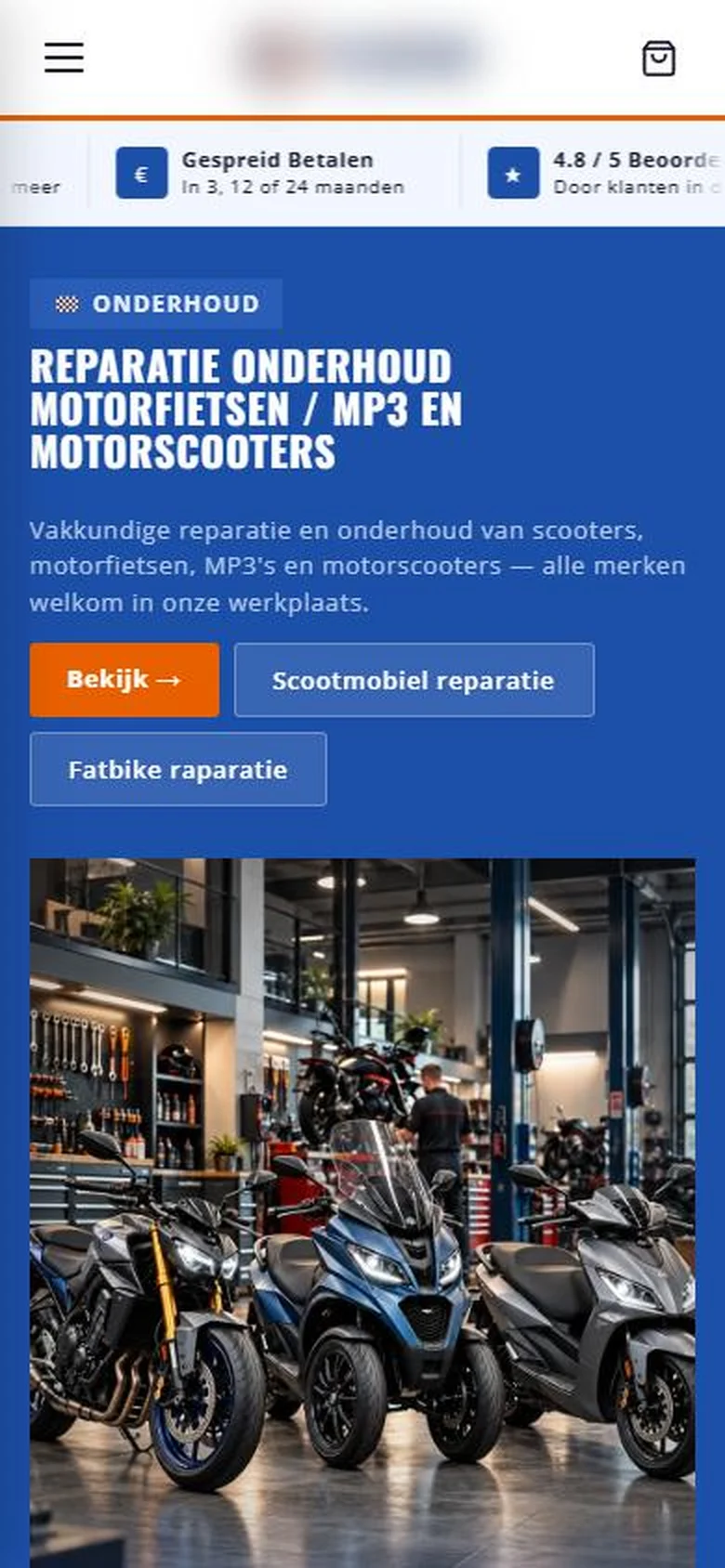Homepage op een telefoon